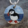 Handmade Ceramic Puffin Pendant in blue