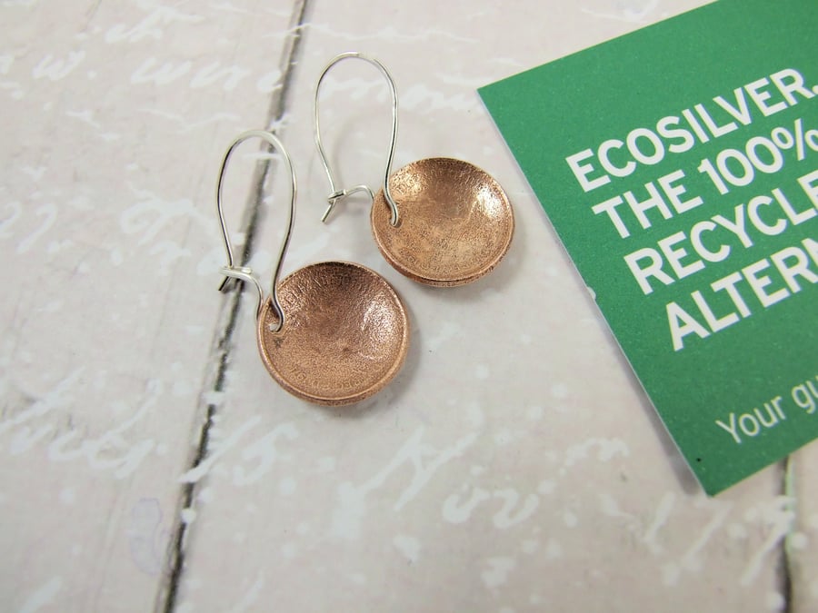 Eco Silver Earrings with Recycled Copper Half Penny Coins