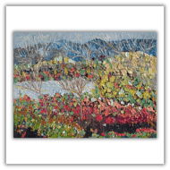 A framed painting of a Scottish landscape - impasto - oil painting - wildflowers