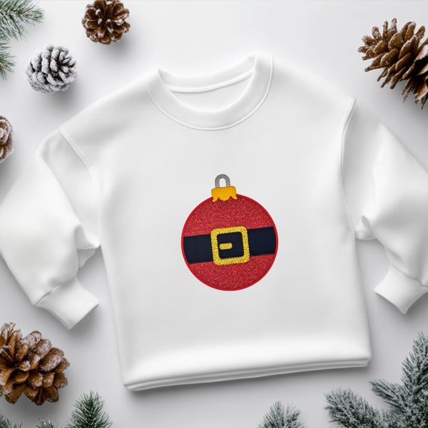 Sparkle Glitter Embroidered Christmas Bauble Kids Sweatshirt