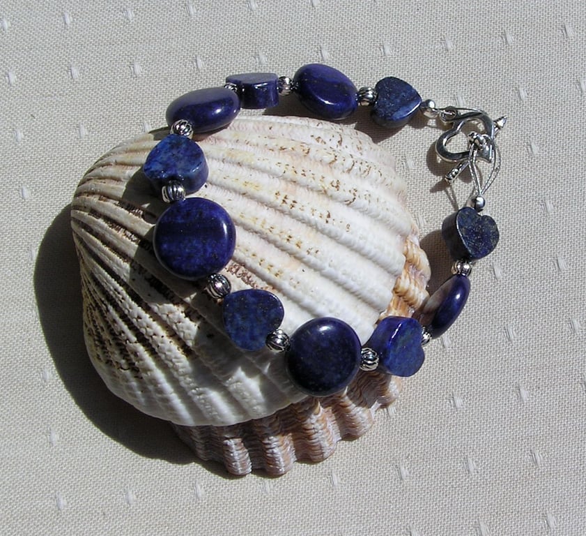 Blue Lapis Lazuli Gemstone Beaded Bracelet "Blue Valentine"