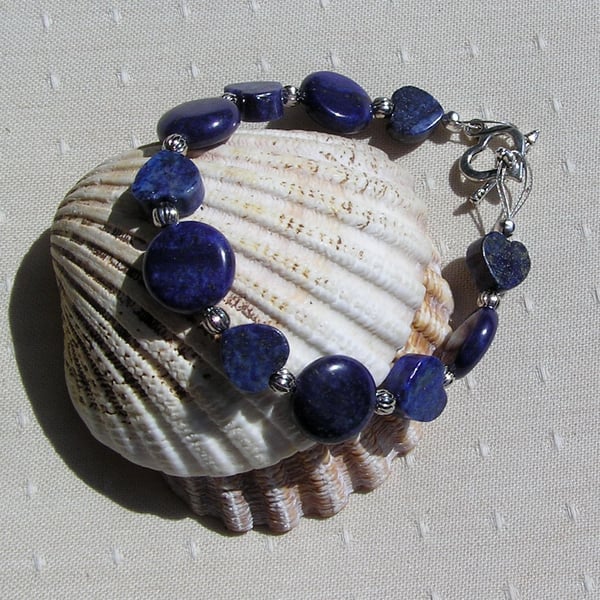Blue Lapis Lazuli Gemstone Beaded Bracelet "Blue Valentine"