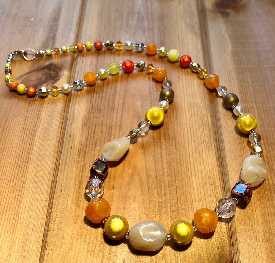 Yellow recycled bead necklace 