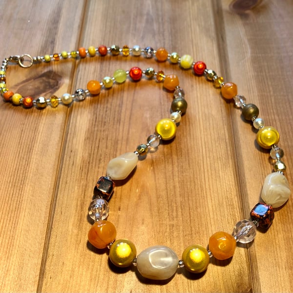 Yellow recycled bead necklace 