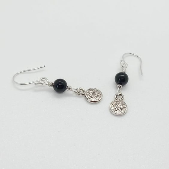 Pentacle earrings sterling silver black onyx