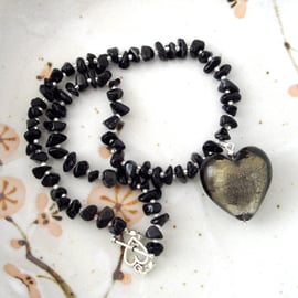 Glass Heart and Onyx Gemstone Choker - UK Free Post