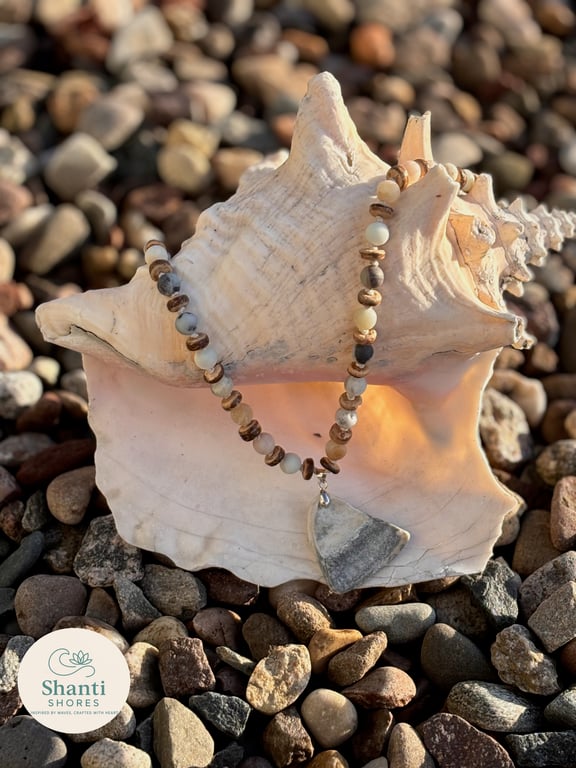 Hand Knotted with Amazonite, Coconut Slice and SeaShell Piece