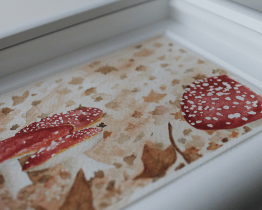 Autumn mushroom original watercolour painting