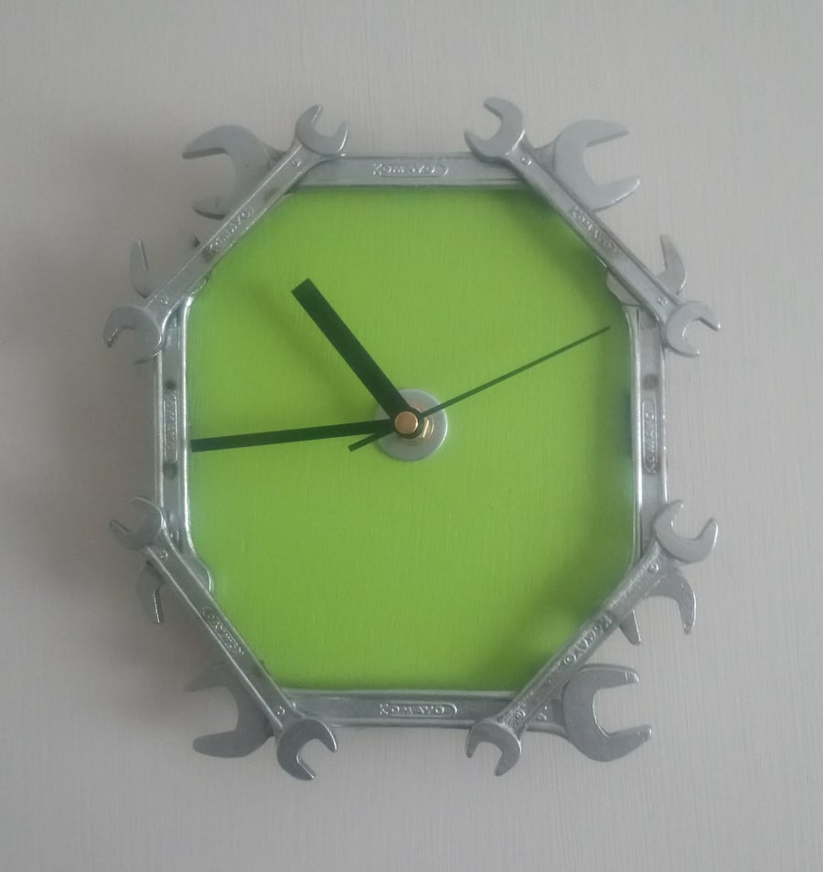 Reclaimed Spanner Wall Clock - Green