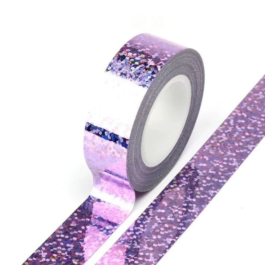 Lilac Solid Foil Holographic Glitter Effect Washi Tape Decorative Self Adhesive 