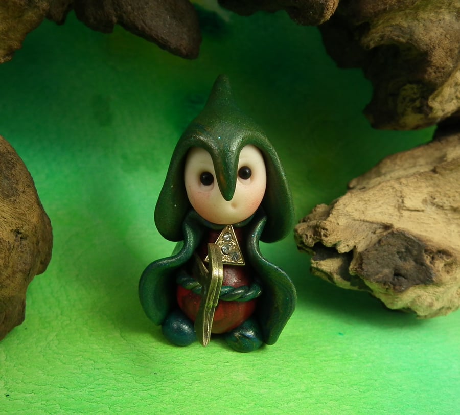 Tiny Warrior Gnome 'Heff' with axe & helm OOAK Sculpt Ann Galvin Gnome Village