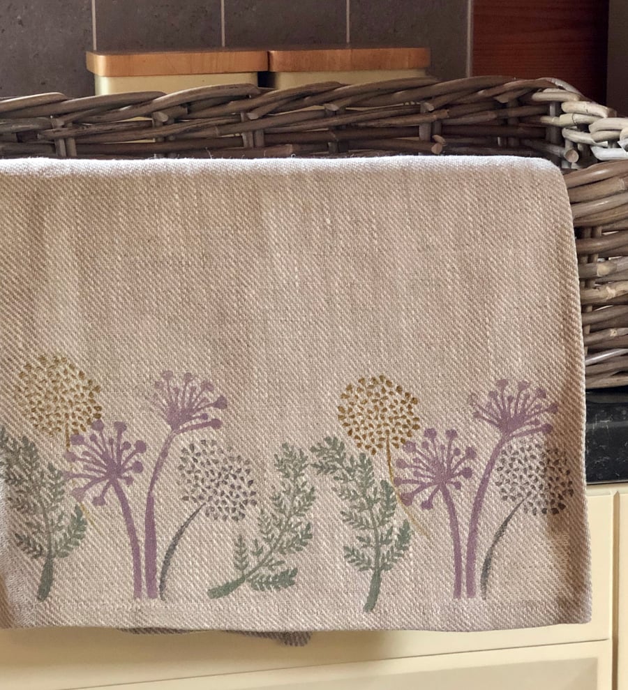 Hand Printed Linen Tea Towel-Spring Flowers
