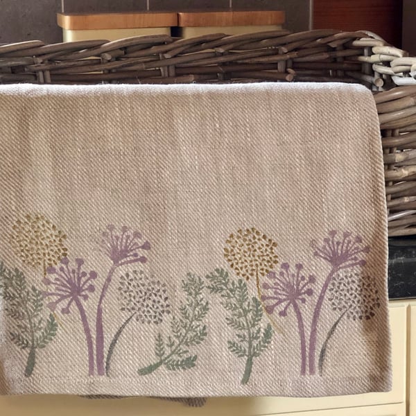 Hand Printed Linen Tea Towel-Spring Flowers