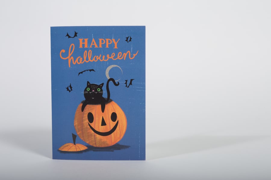 Happy Halloween Card - Cat in a Pumpkin