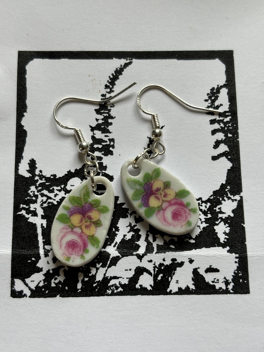 Handmade Drop Earrings, Broken Ceramic, Unique Earrings, Eco Friendly Gifts.