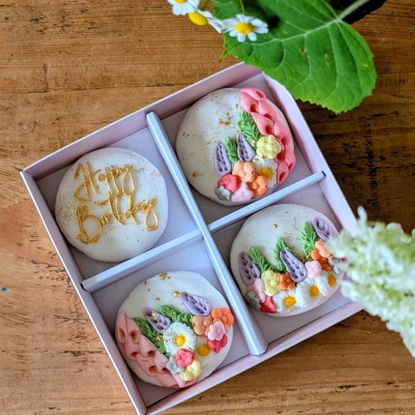 Handmade Personalised Floral Biscuit Gift Box, Hand Iced Cookies 