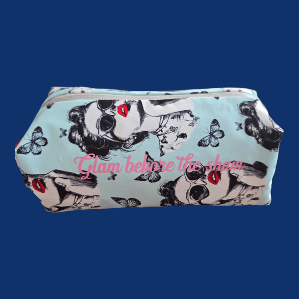 Handmade large pinup style wash bag with sassy quote