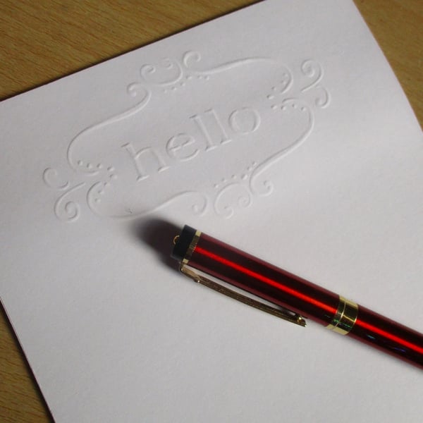 Embossed HELLO Writing Paper with Envelopes x 15 Pieces - White - Stationery 