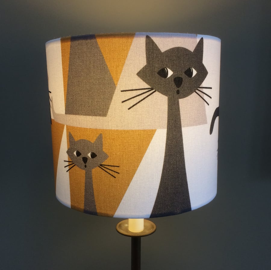 READY TO POST 25CM W Cat Kitten Retro Style Swedish Fabric Lampshade