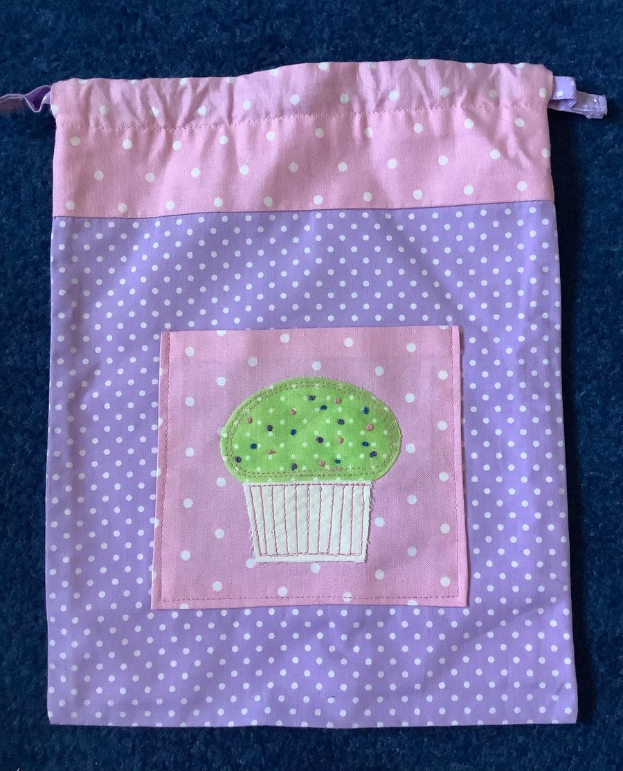 Lilac and Green Cupcake Drawstring Bag