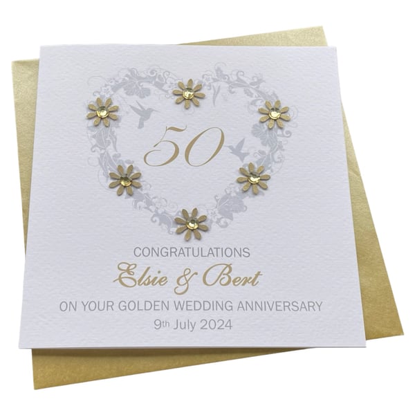 Golden 50th Wedding Anniversary personalised card