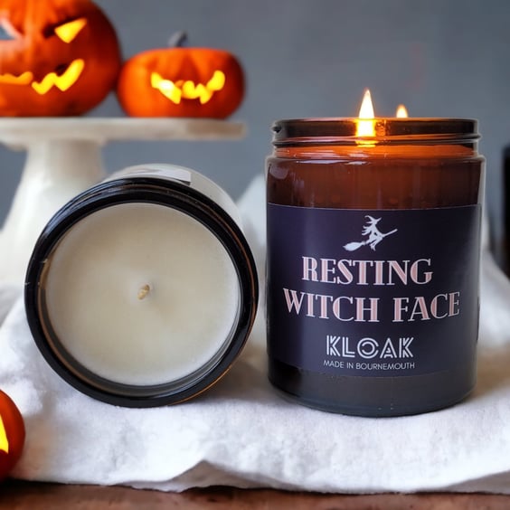 Resting Witch Face Halloween Candle: Soy Wax Autumn Home Decor