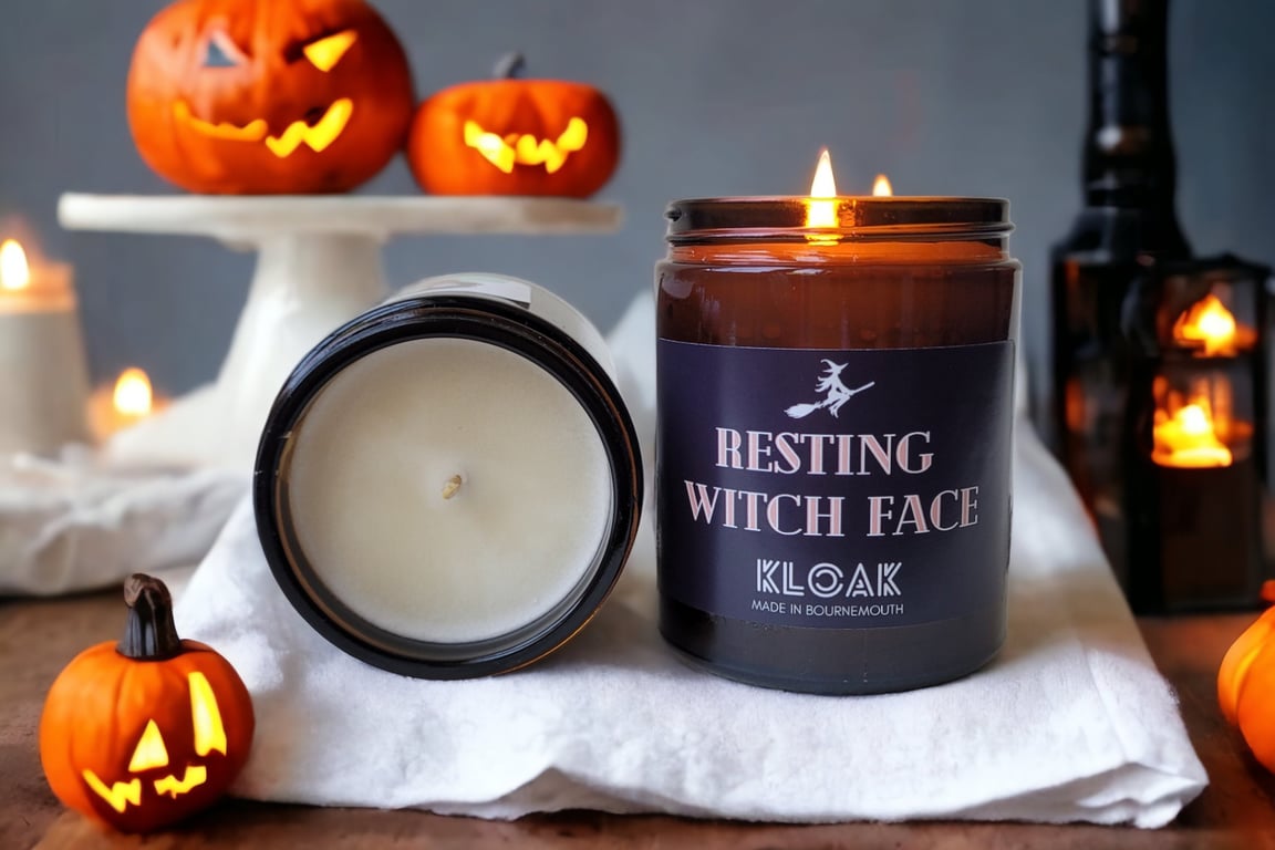 Resting Witch Face Halloween Candle: Soy Wax Autumn Home Decor