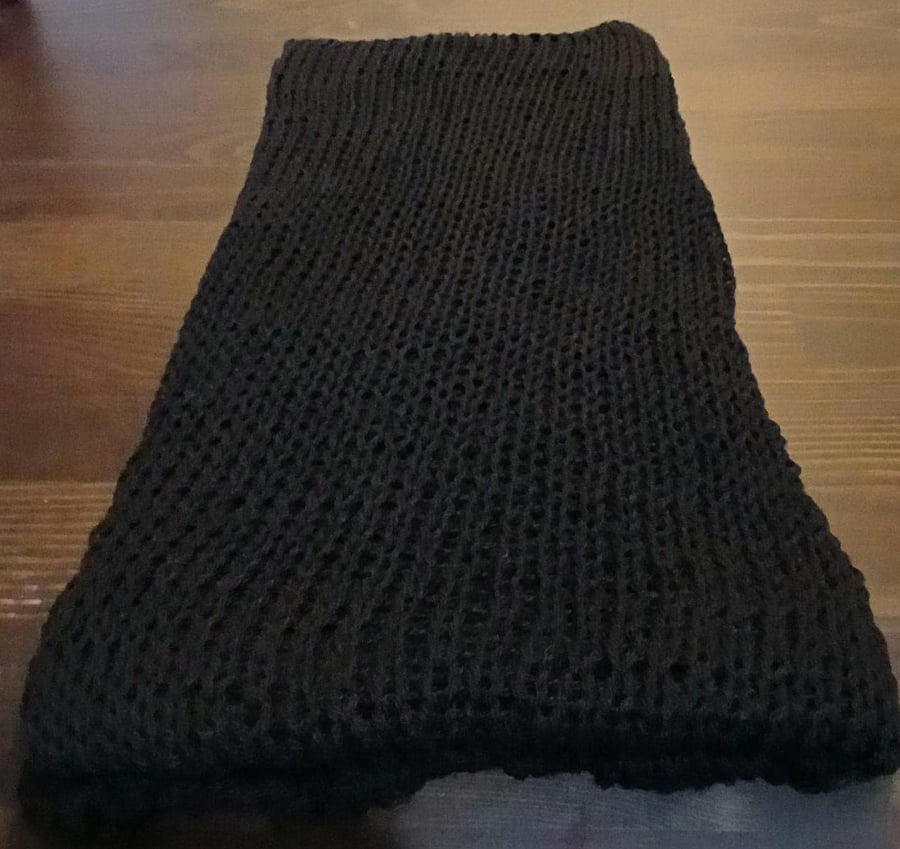 unisex adult cashmere and silk hand knitted black scarf