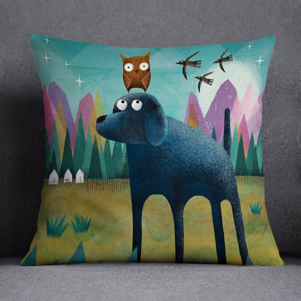 Dilly and Titch the Little Owl - Labradorable Art Cushion