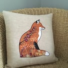 Handprinted & appliquéd cushion Orchard Fox
