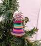 Colourful Button Christmas Tree Decoration - Silver Topper - Image 1