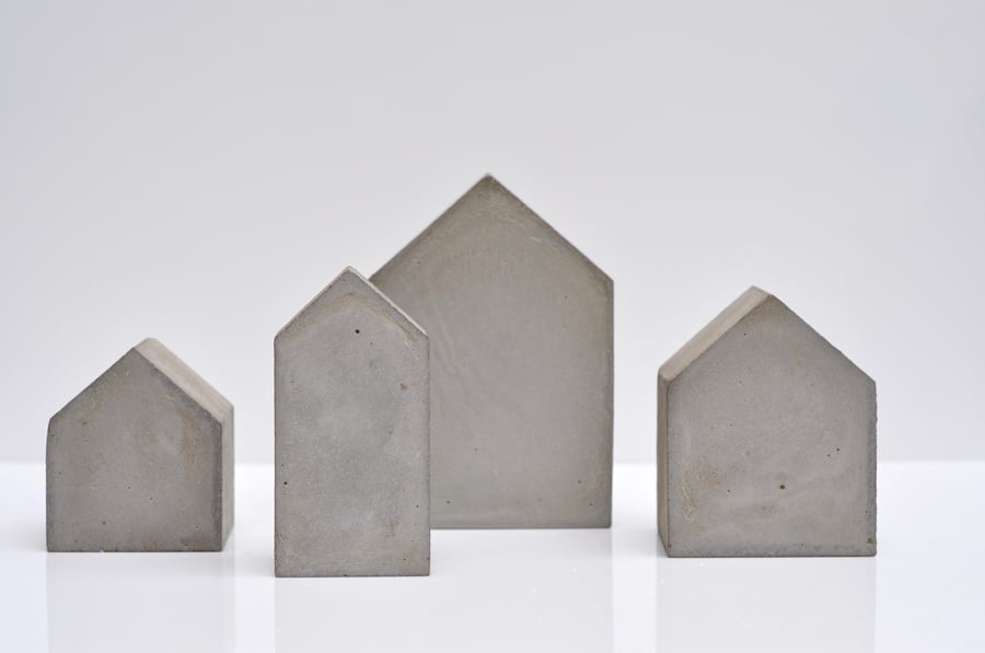 Concrete Handmade Houses Set of 4 Ornaments Beton Paperweights Concrete Bookends