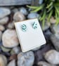 White and Green Oval Stud Earrings - Image 4