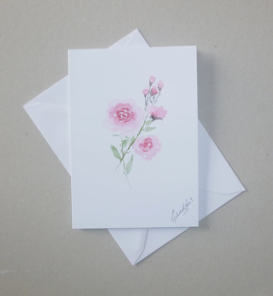 original  art hand painted floral rose card ( ref FA 312 H1 )