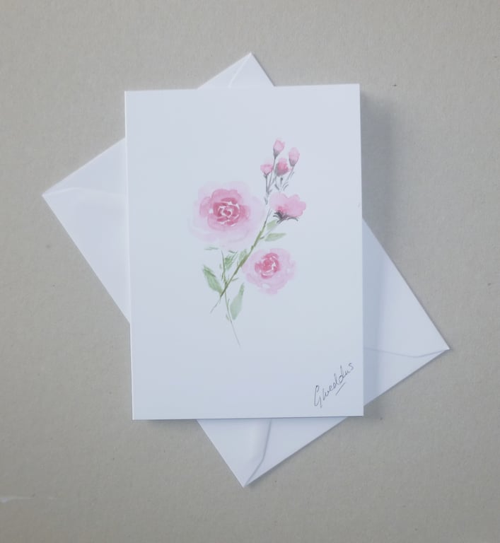 original  art hand painted floral rose card ( ref FA 312 H1 )