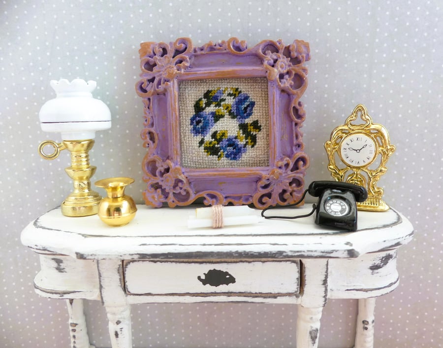 1.12 Scale Miniature Cross Stitch Framed Picture - Floral Design