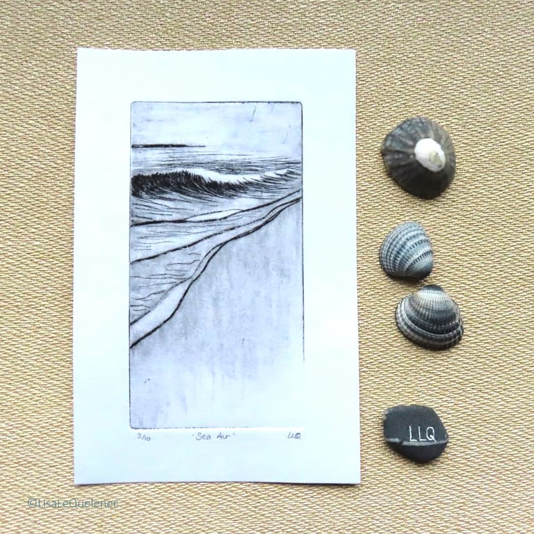 Shoreline no.3 of 10 original drypoint coastal art wave beach shore seaside