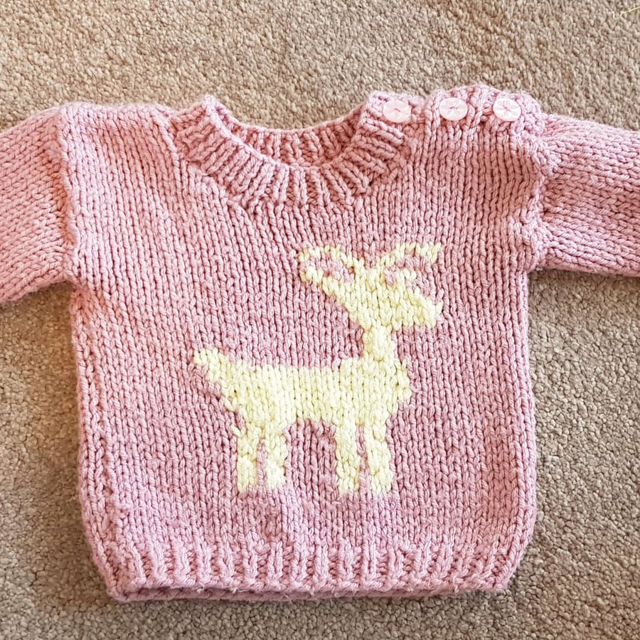 Novelty Round Neck Chunky Jumper with Deer Motif for Babies and Small Children