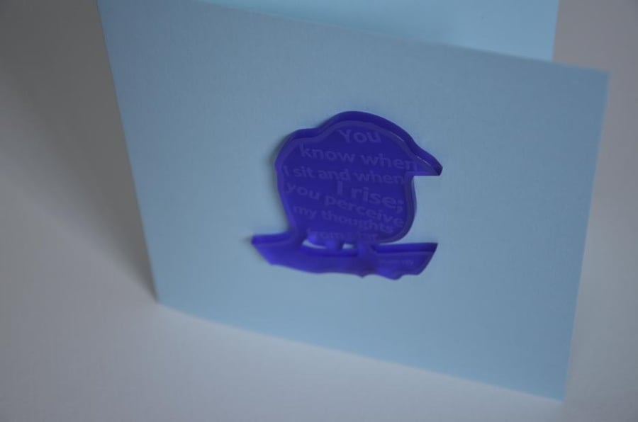 'Laser Tweet' card (aqua, with purple acrylic bird)