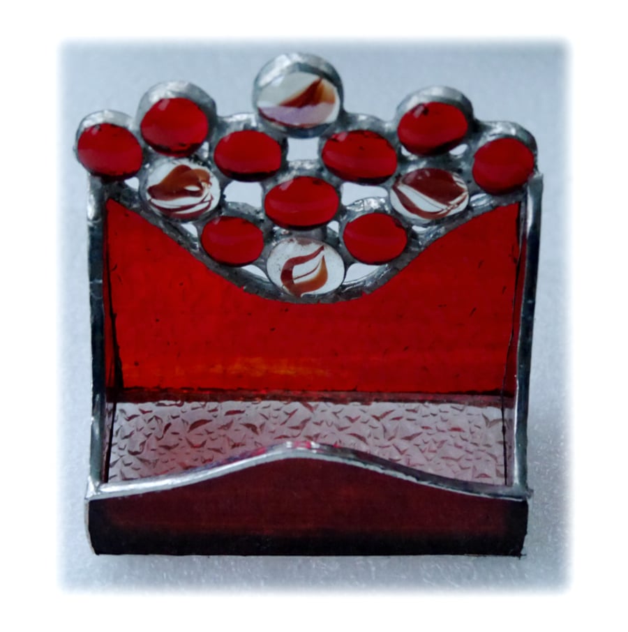 Business Card Holder Handmade Stained Glass Red 005