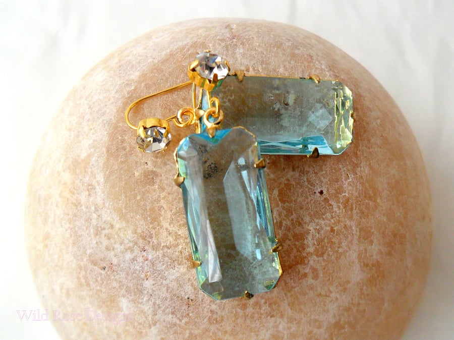 Vintage aqua and gold earrings