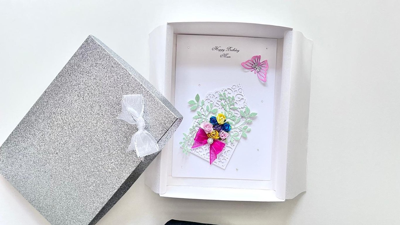 Personalized 3D Flower Birthday Card: Handmade Paper Card C1109