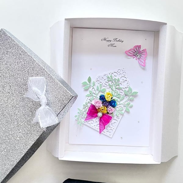 Personalized 3D Flower Birthday Card: Handmade Paper Card C1109