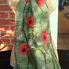 Scarf Nuno felted wool on silk (green with poppy detail)