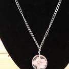 Oval-Shaped Resin Pendant Necklace with Dried Pressed Flower (Design15)