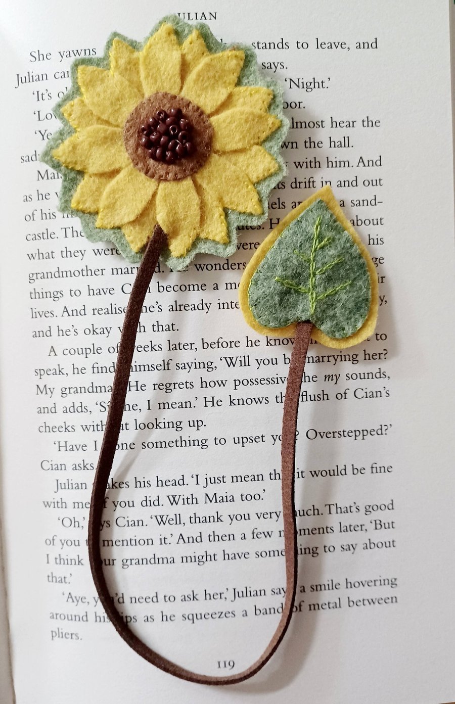 Handmade Felt Sunflower Bookmark