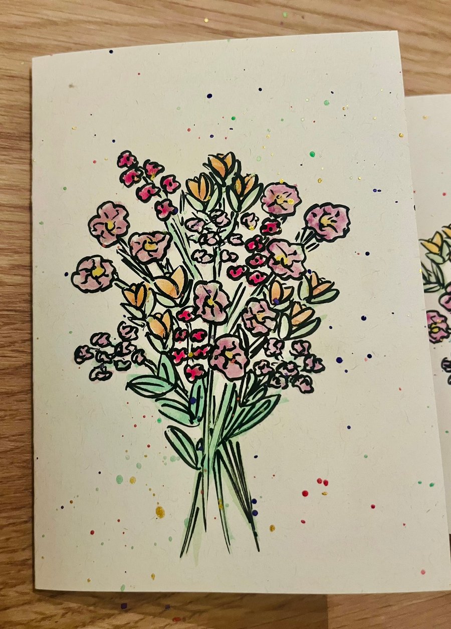 Hand-painted Flower Bouquet Card