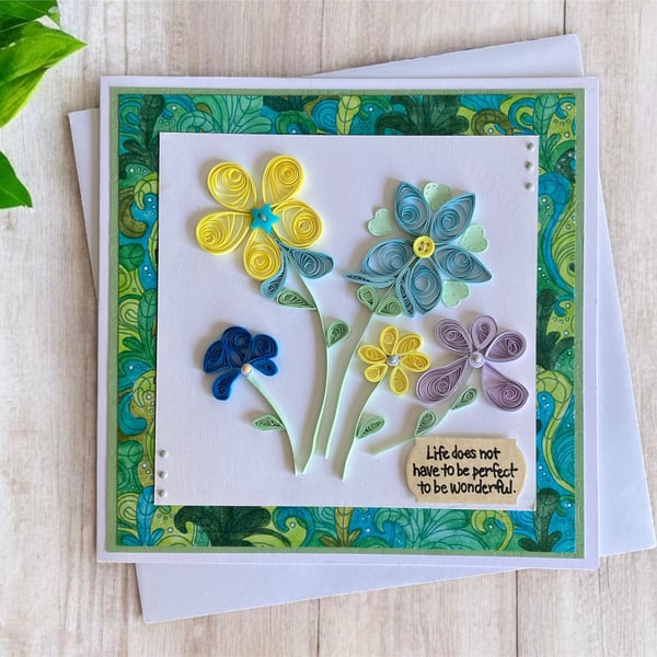 Quilled Floral Blank Greetings Card Perfect for any Occasion.
