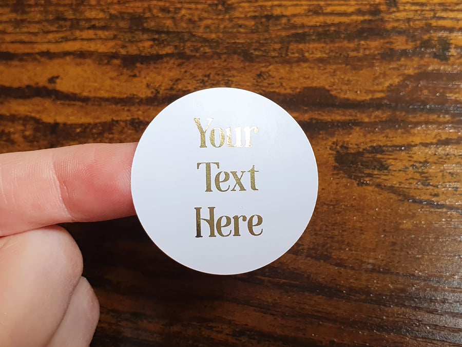 35 x Foiled Custom Personalized Any Text 37mm Stickers - Small Business Supplies