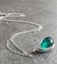 Teal teardrop pendant, Deep aqua crystal necklace, Raindrop - Image 5